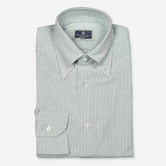 Green White Striped Oxford Button Down Shirt