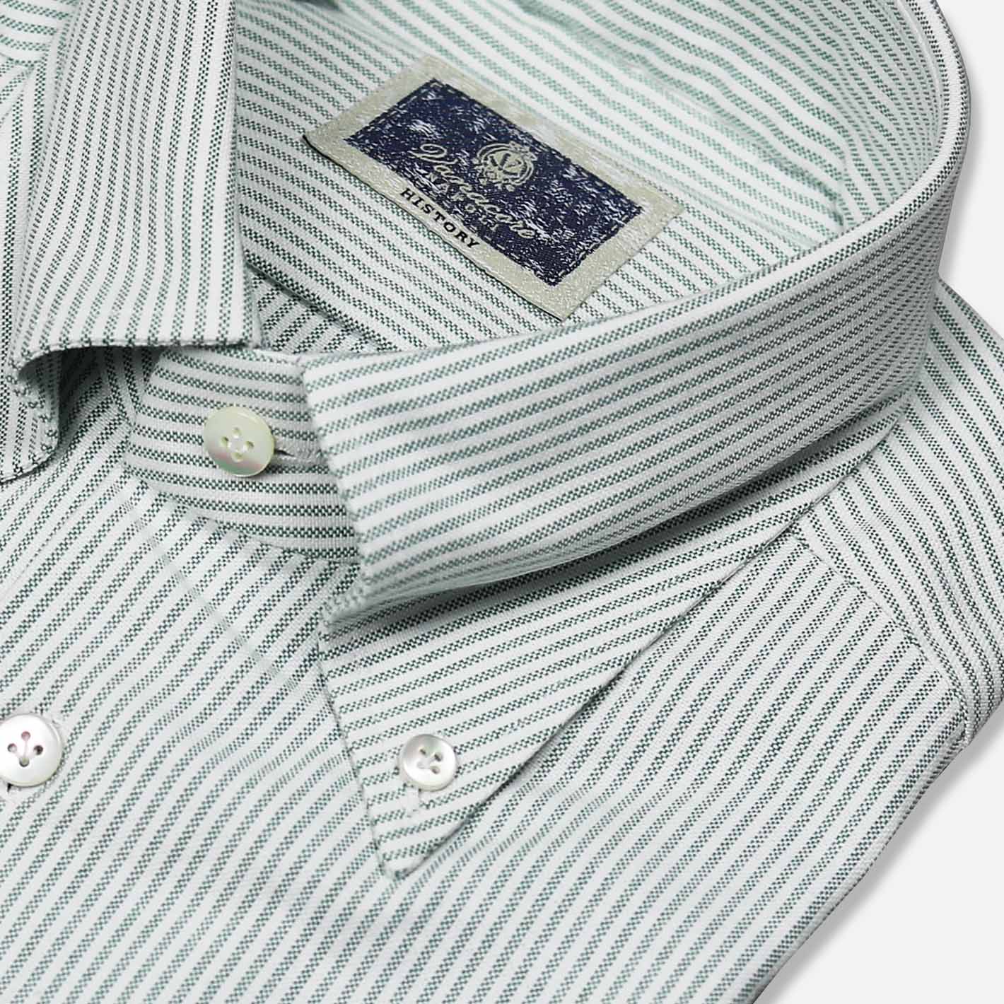 Green White Striped Oxford Button Down Shirt