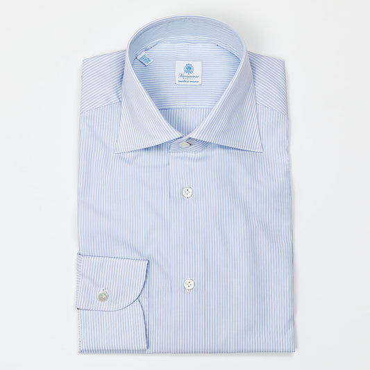 Light Blue Striped Semi-Cutaway Shirt – Vanacore Napoli
