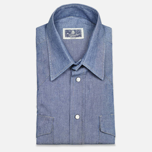 Mid-blue stone-washed Japanese denim shirt in rodeo style – Vanacore