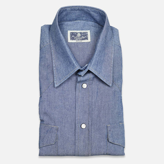 Mid Blue Stone Washed Japanese Denim Rodeo Shirt