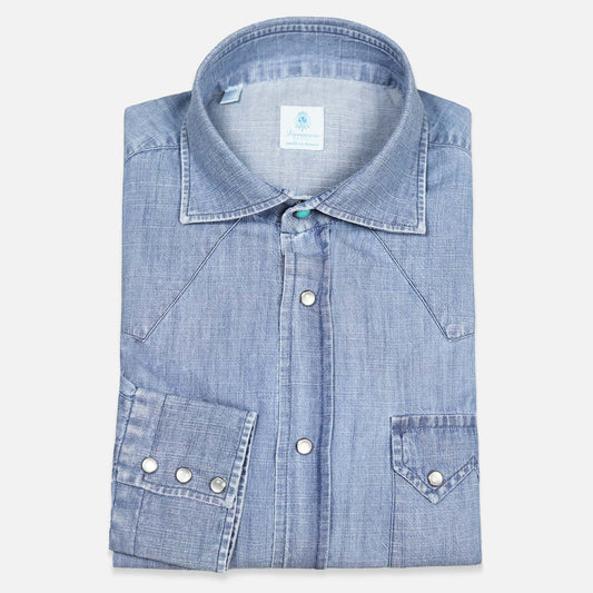 Camicia westerner  in denim azzurro chiaro