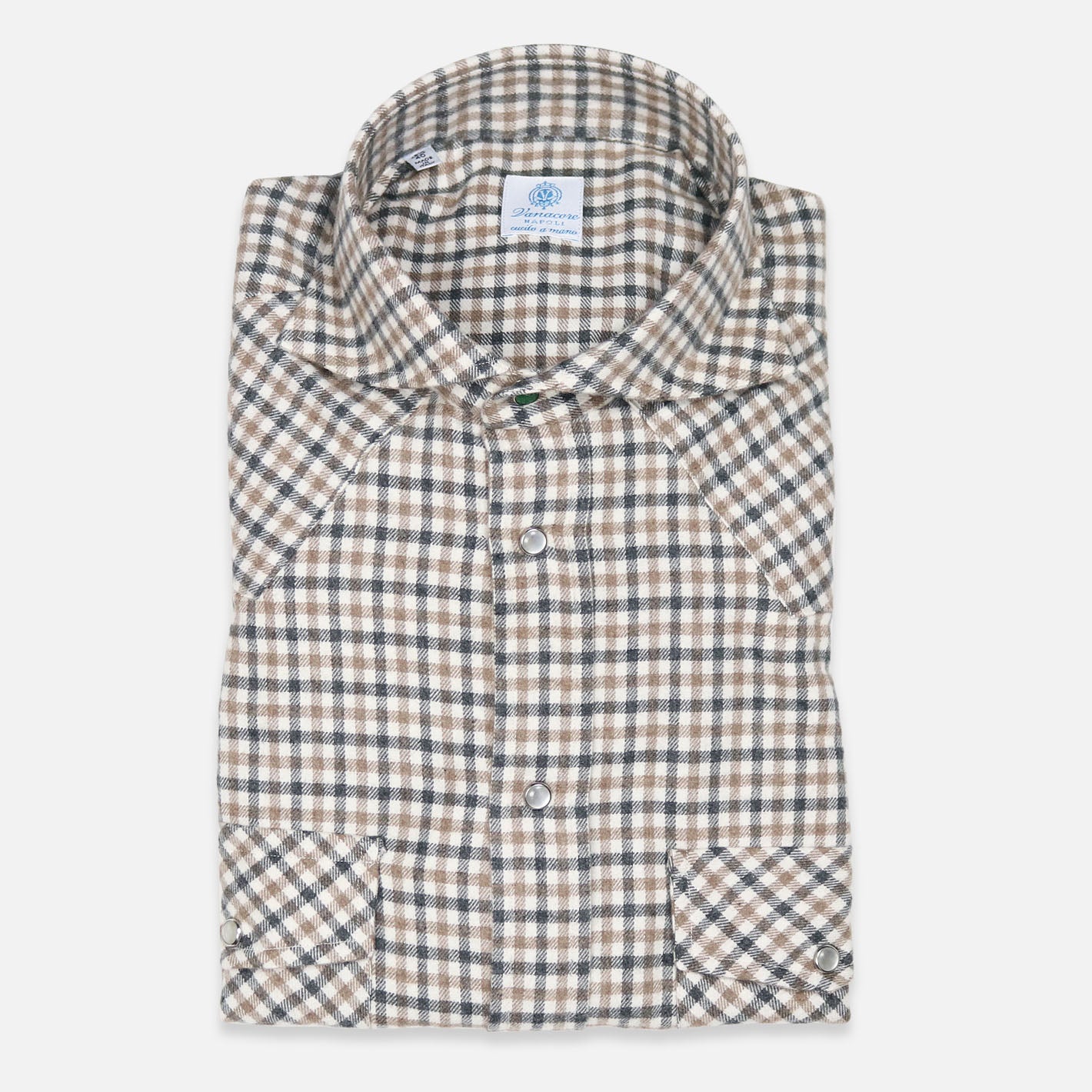Beige Checked Cotton Flannel Rodeo Shirt | Vanacore
