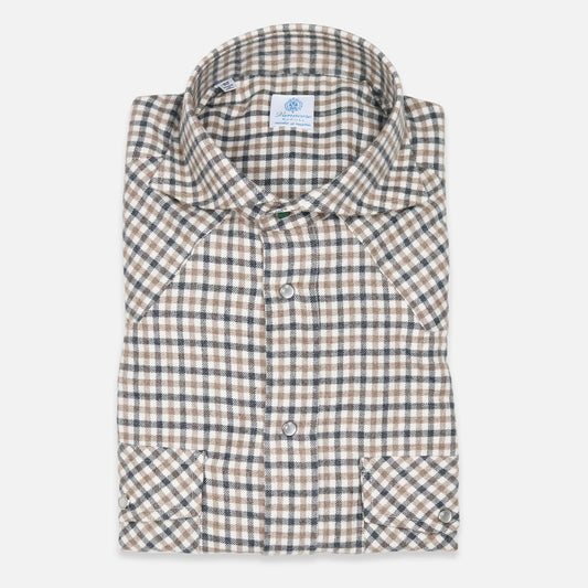 Beige Checked Cotton Flannel Rodeo Shirt | Vanacore