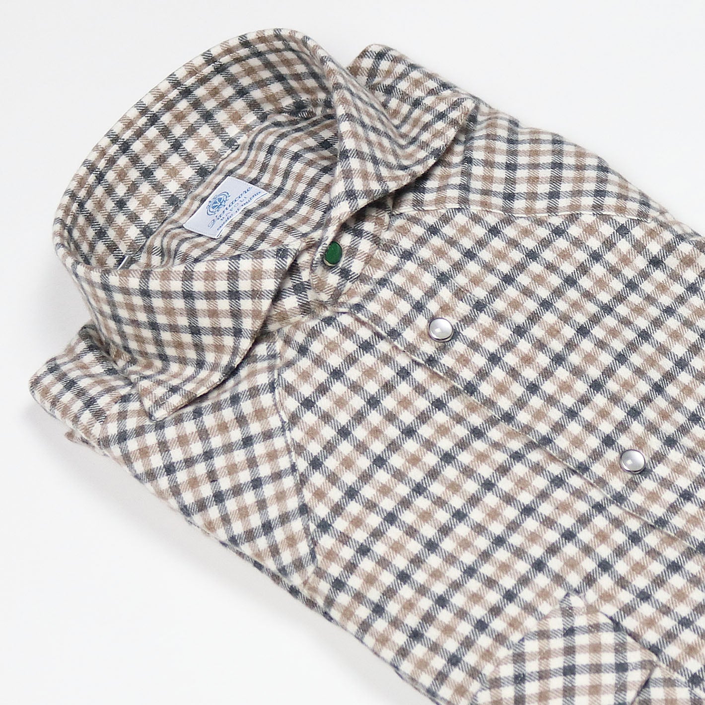 Beige Checked Cotton Flannel Rodeo Shirt | Vanacore