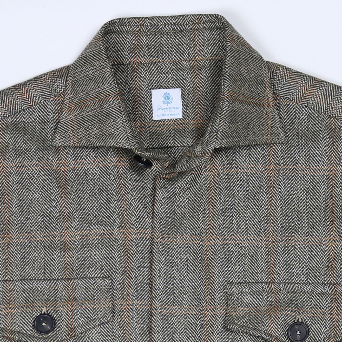 Grey and yellow herringbone cashmere safari jacket with flap pockets – Vanacore Napoli