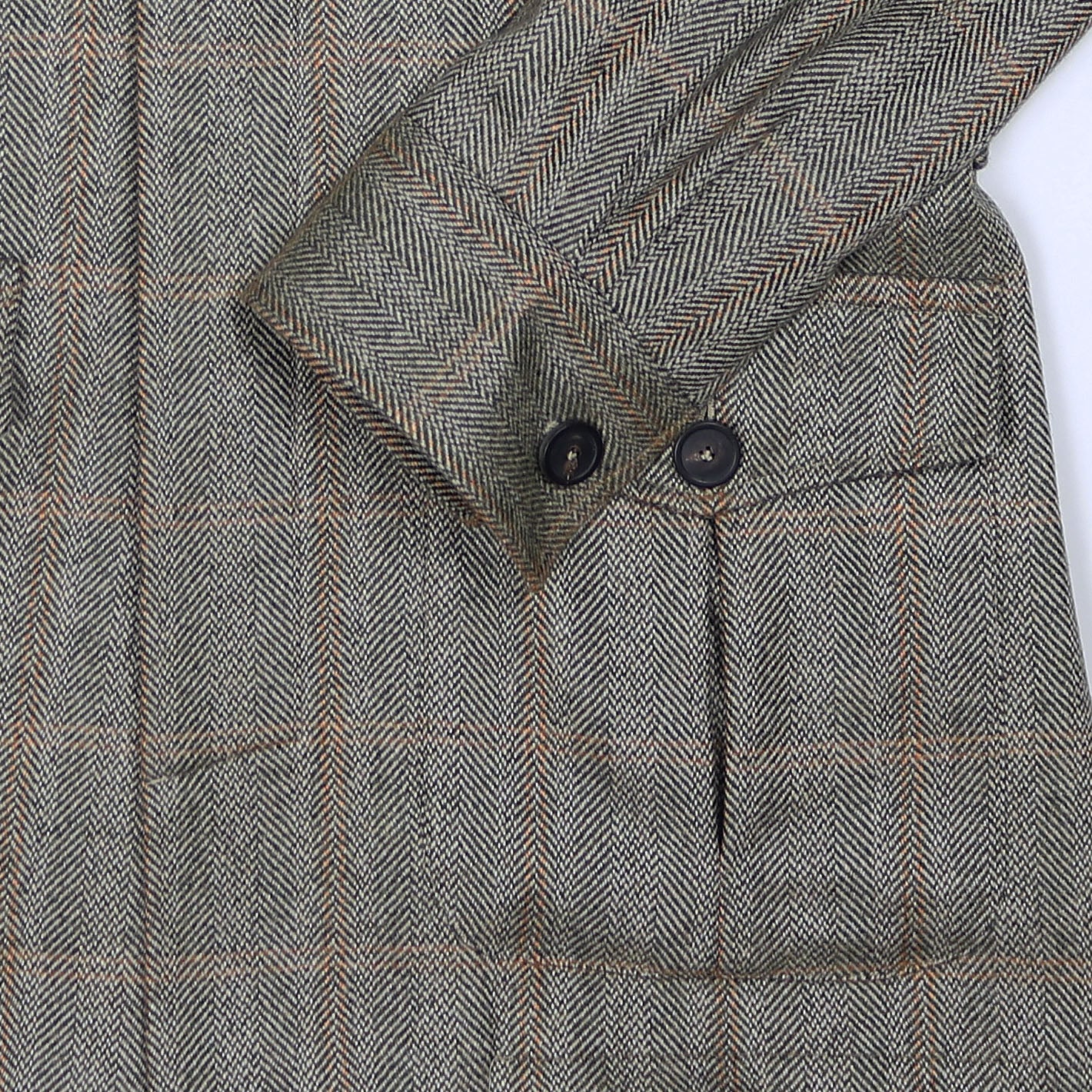 Grey and yellow herringbone cashmere safari jacket with flap pockets – Vanacore Napoli