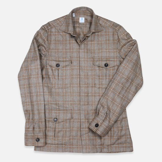 Mole grey and rust checked cashmere safari jacket with flap pockets – Vanacore Napoli