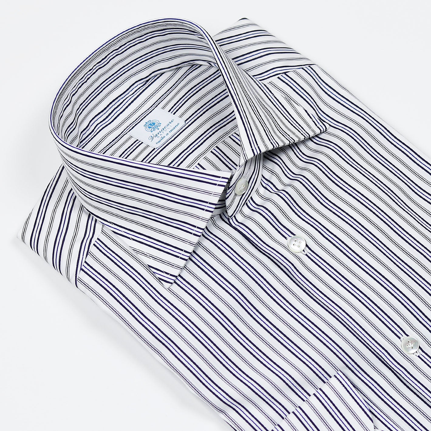 Black and blue striped shirt with semi-cutaway collar – Vanacore Napoli
