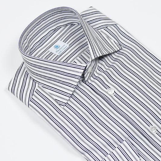 Black and blue striped shirt with semi-cutaway collar – Vanacore Napoli