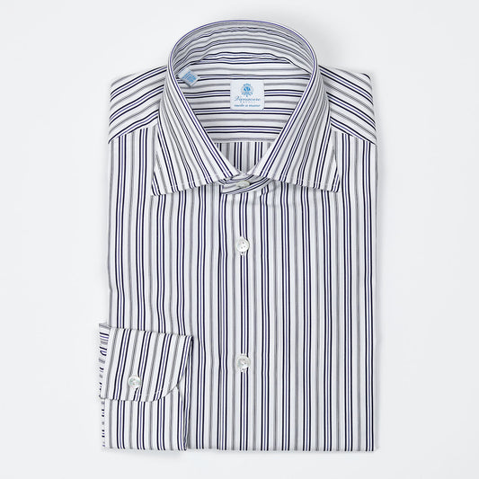 Black and blue striped shirt with semi-cutaway collar – Vanacore Napoli