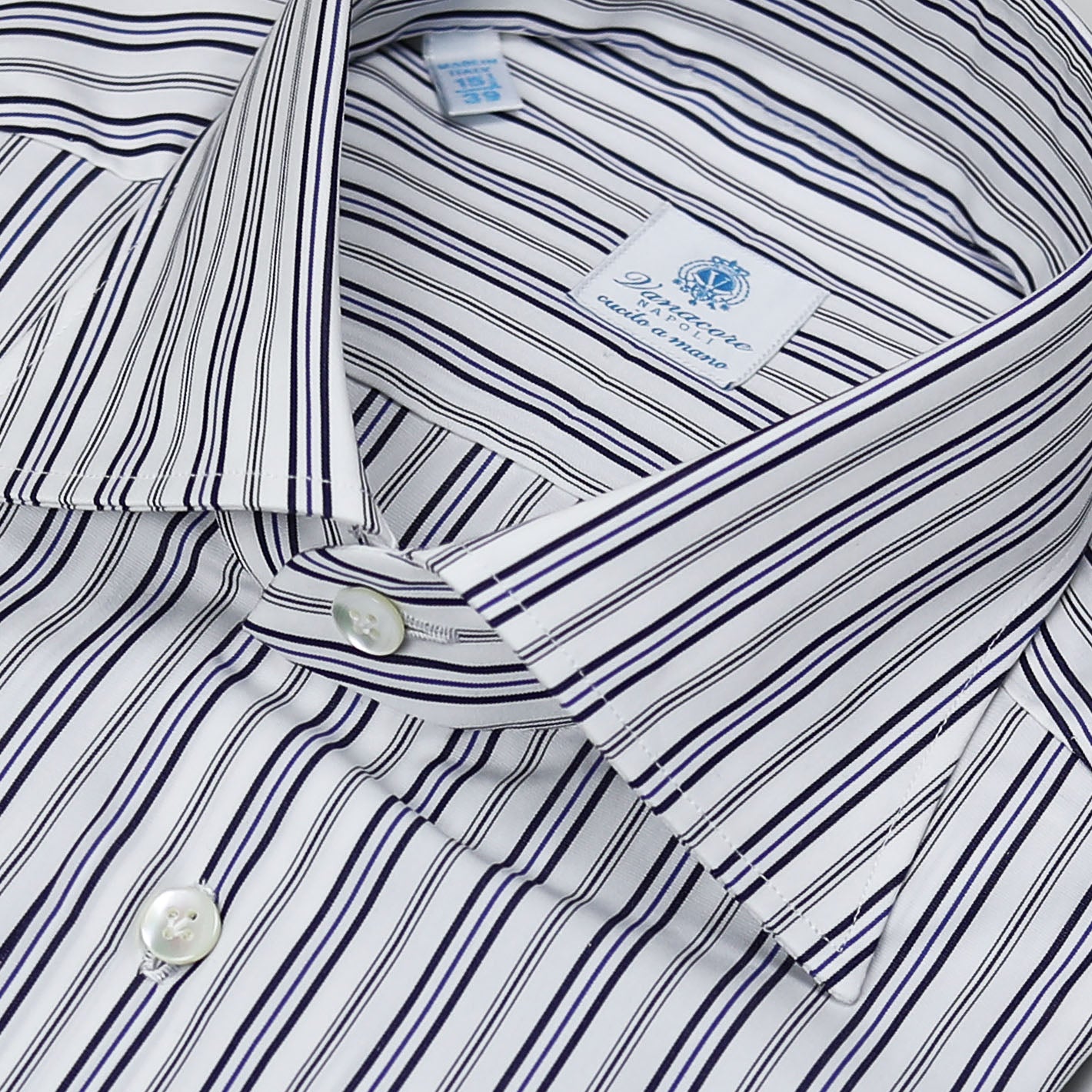 Black and blue striped shirt with semi-cutaway collar – Vanacore Napoli