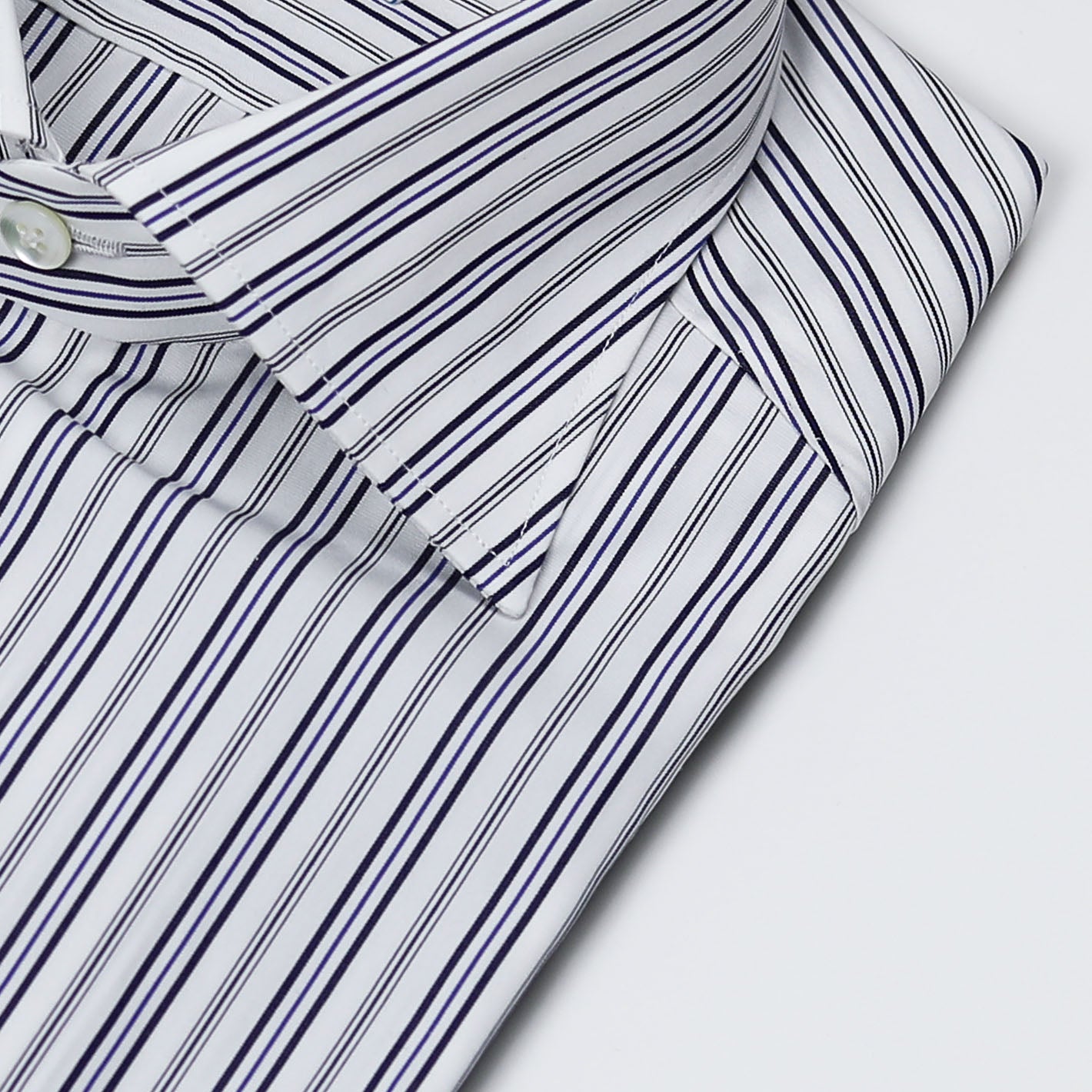 Black and blue striped shirt with semi-cutaway collar – Vanacore Napoli