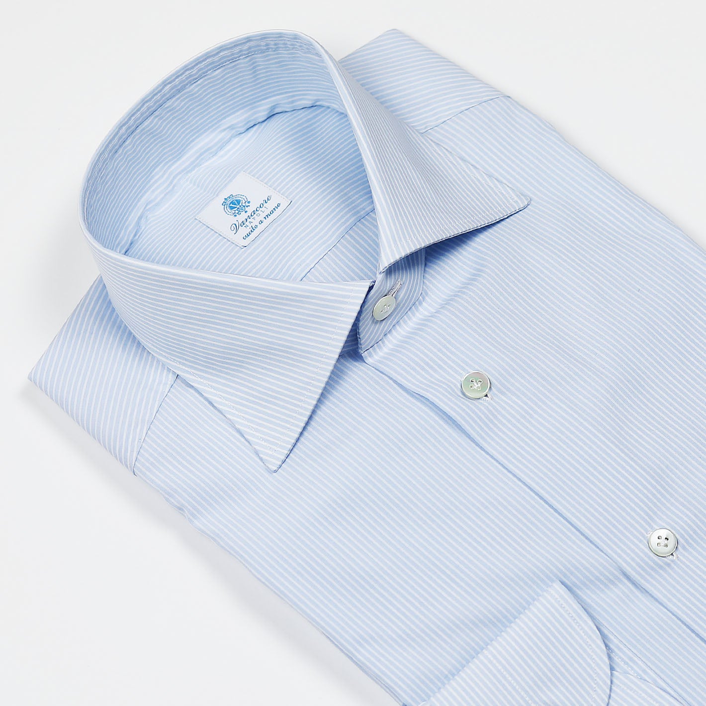 Light blue striped shirt with semi-cutaway collar – Vanacore Napoli