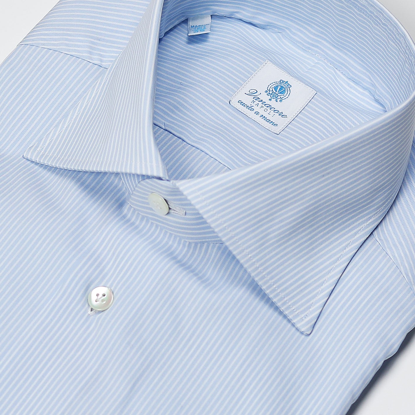 Light blue striped shirt with semi-cutaway collar – Vanacore Napoli