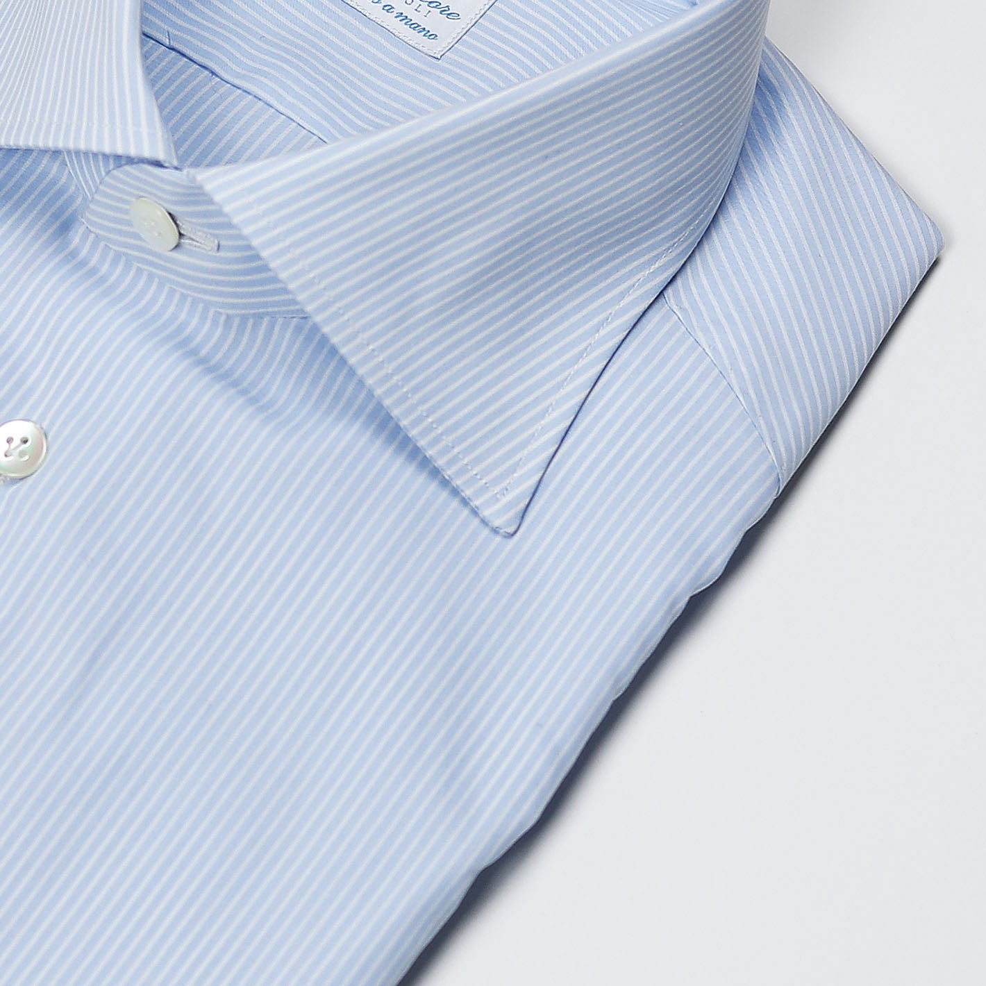 Light blue striped shirt with semi-cutaway collar – Vanacore Napoli