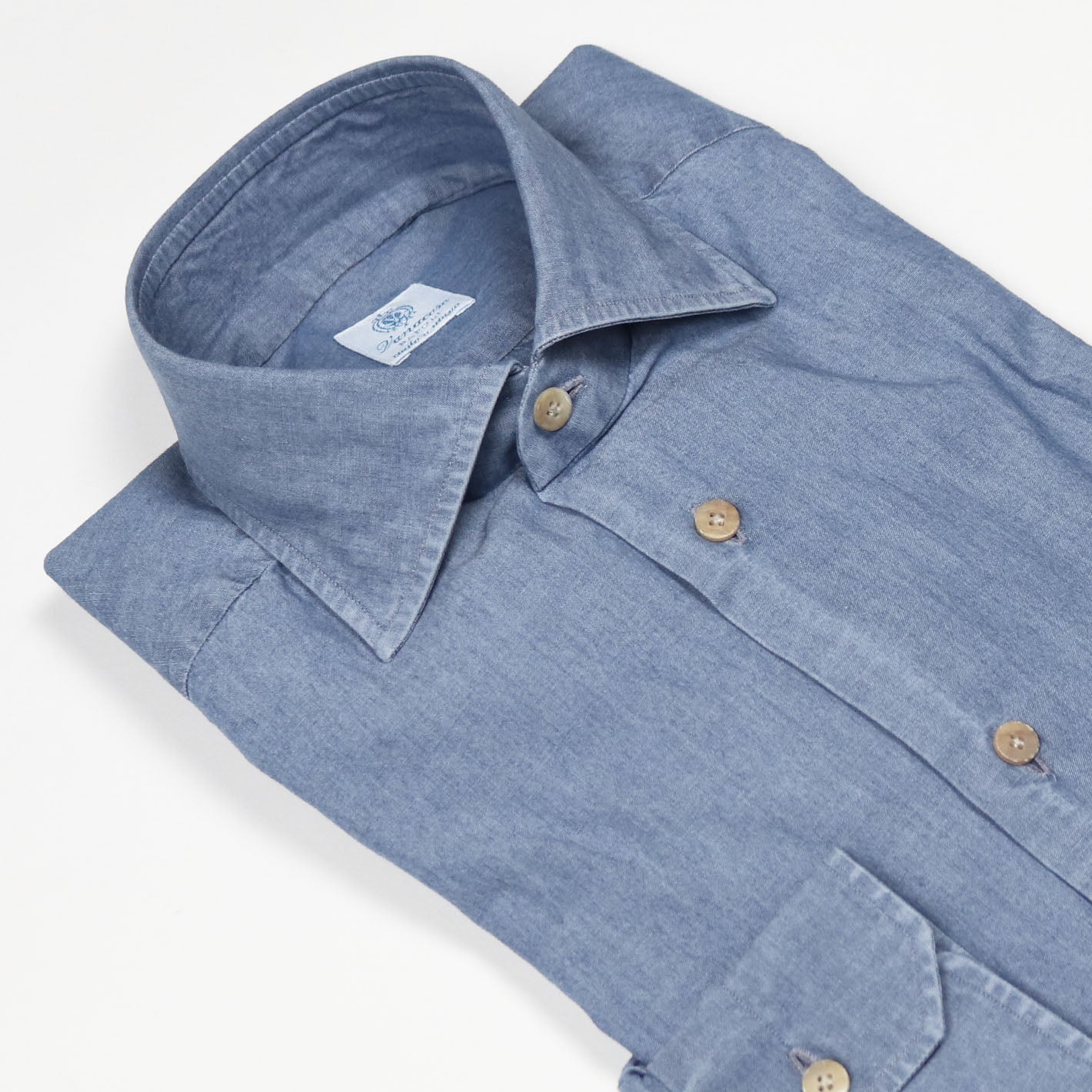 Mid-blue chambray cutaway shirt – Vanacore Napoli