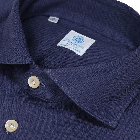 Navy cotton jersey cutaway shirt - Vanacore Napoli