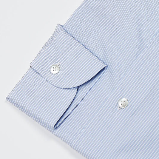 Light Blue Striped Semi-Cutaway Shirt – Vanacore Napoli