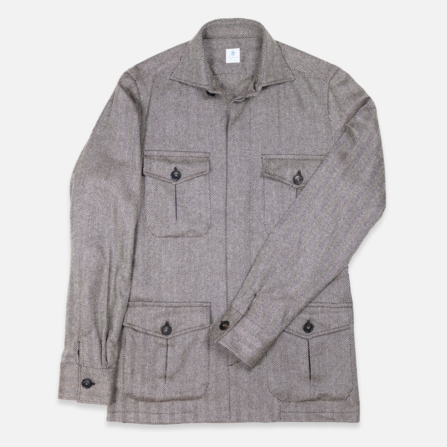 Grey Herringbone Cashmere Vicuña Safari Jacket – Vanacore Napoli