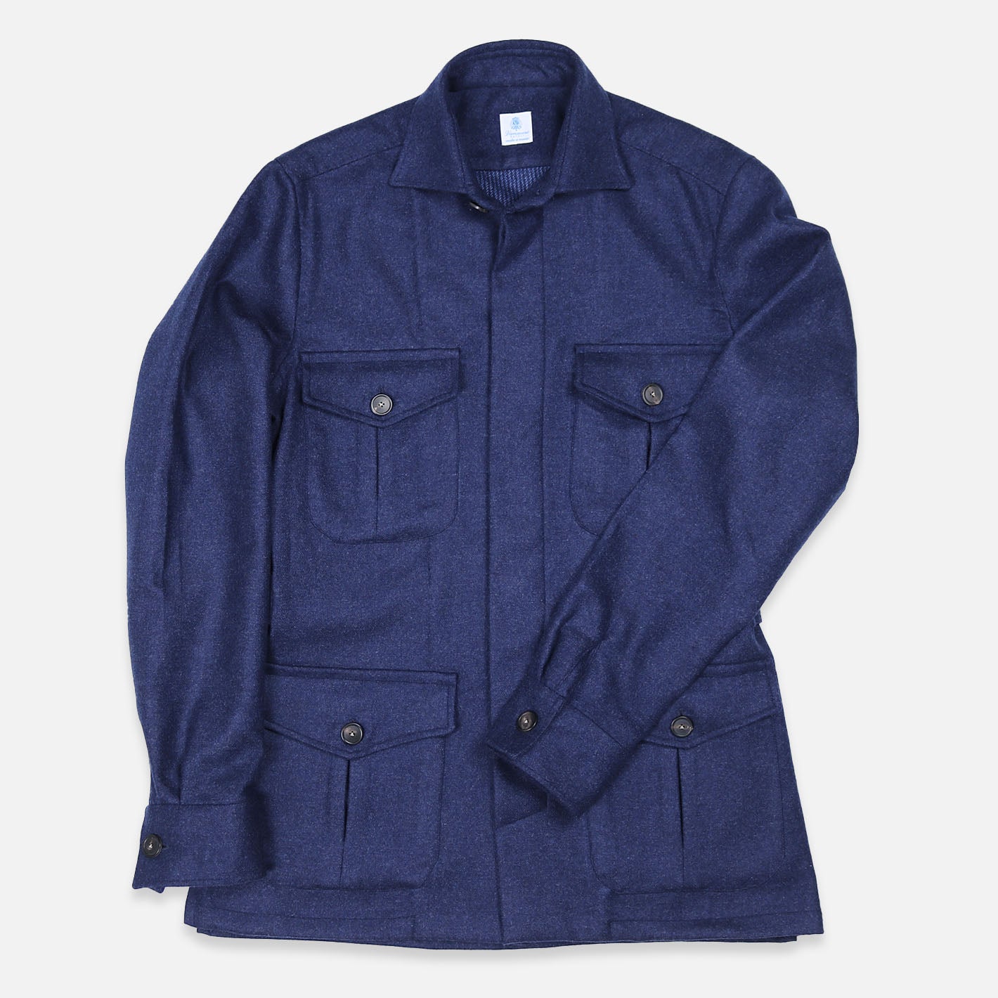Giacca safari in cashmere e vigogna blu ardesia