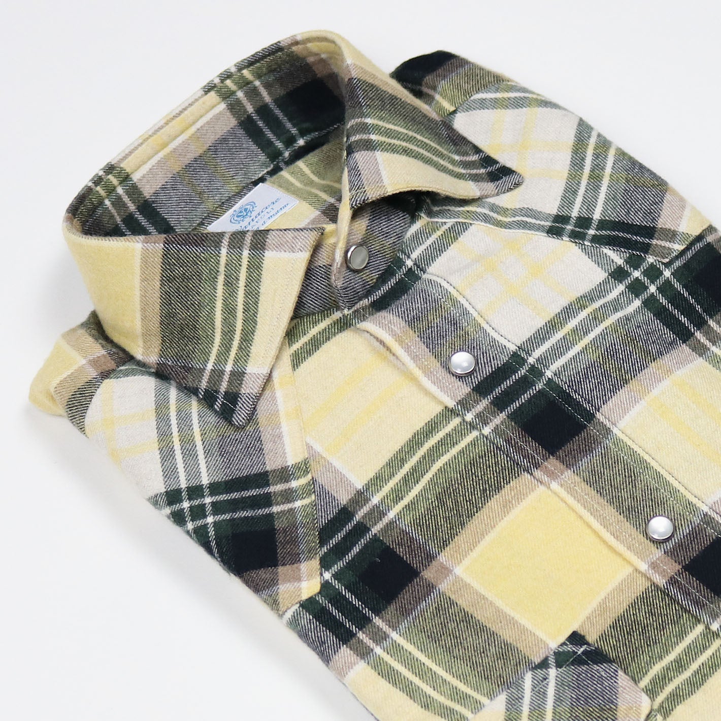 Yellow White Black Checked Cotton Flannel Rodeo Shirt